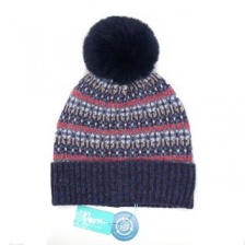 Blue mix Fairisle bobble hat with recycled yarn by Peace of Mind